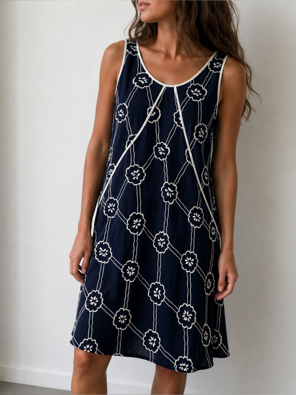 Vintage 90s TOMBOY NY Black White‎ Art Deco Silk Dress Size 4 Minimalist